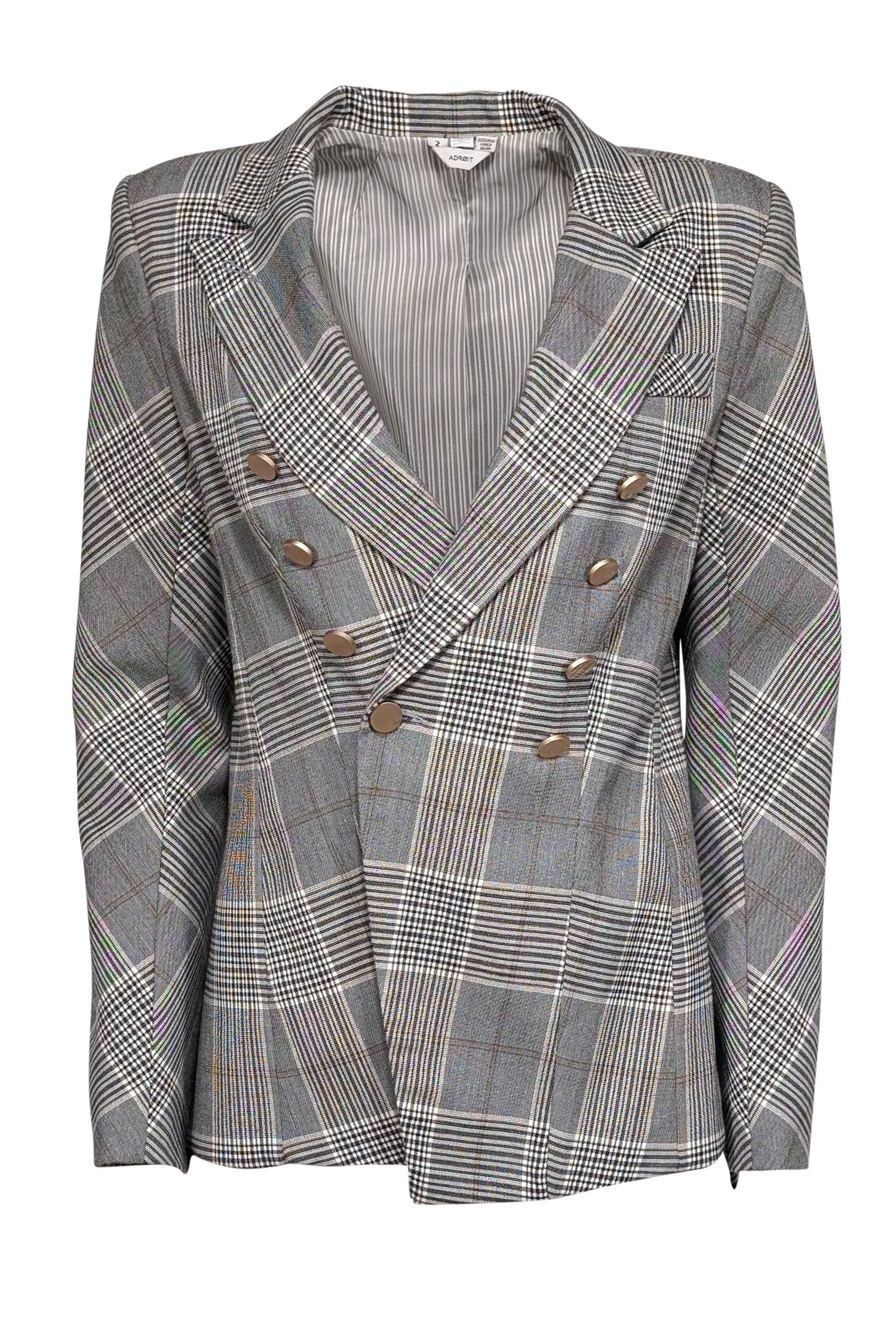 Adroit - Grey & Cream Plaid Double Breasted Blazer Sz 2