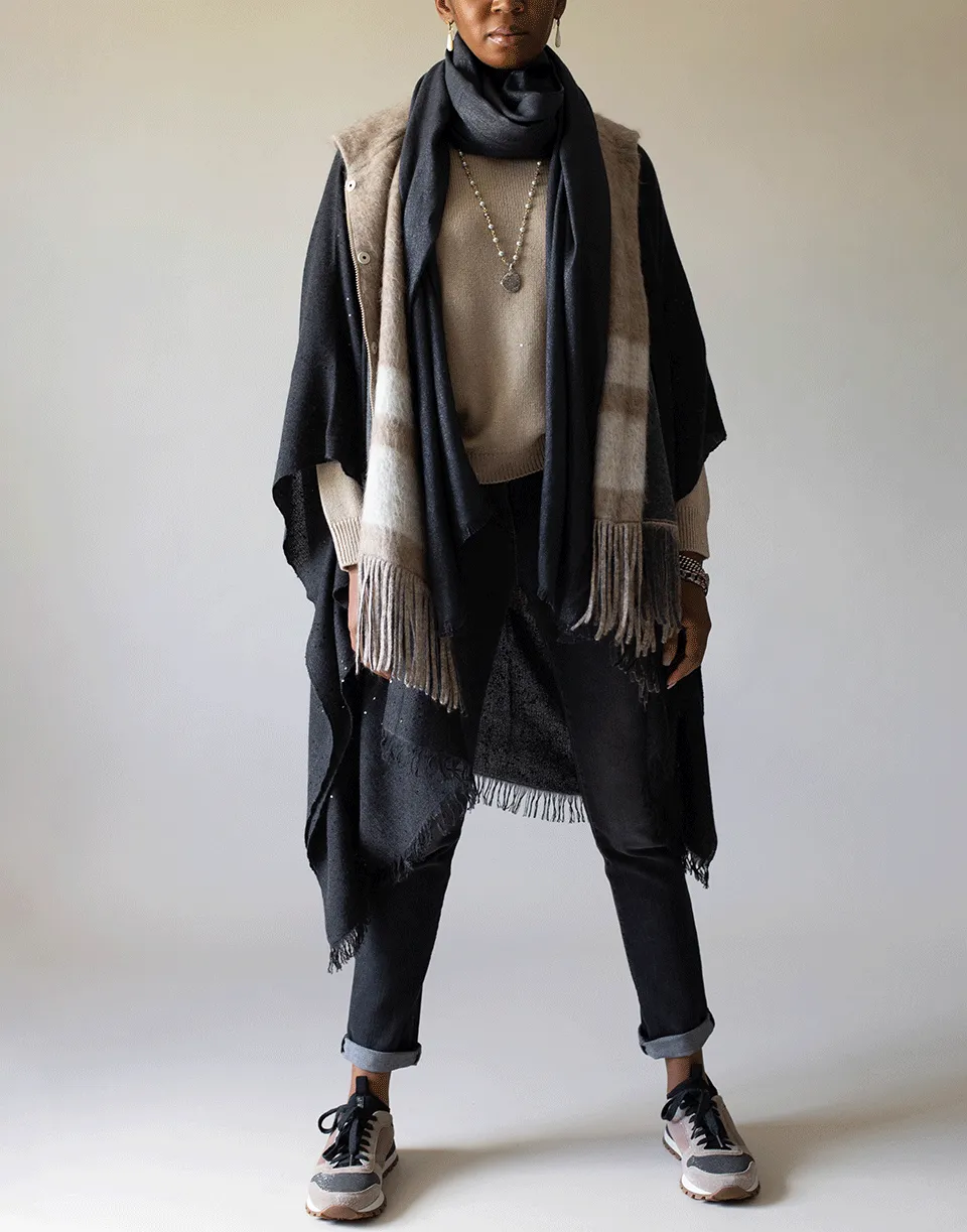 Anthracite Cashmere Silk and Lurex Scarf