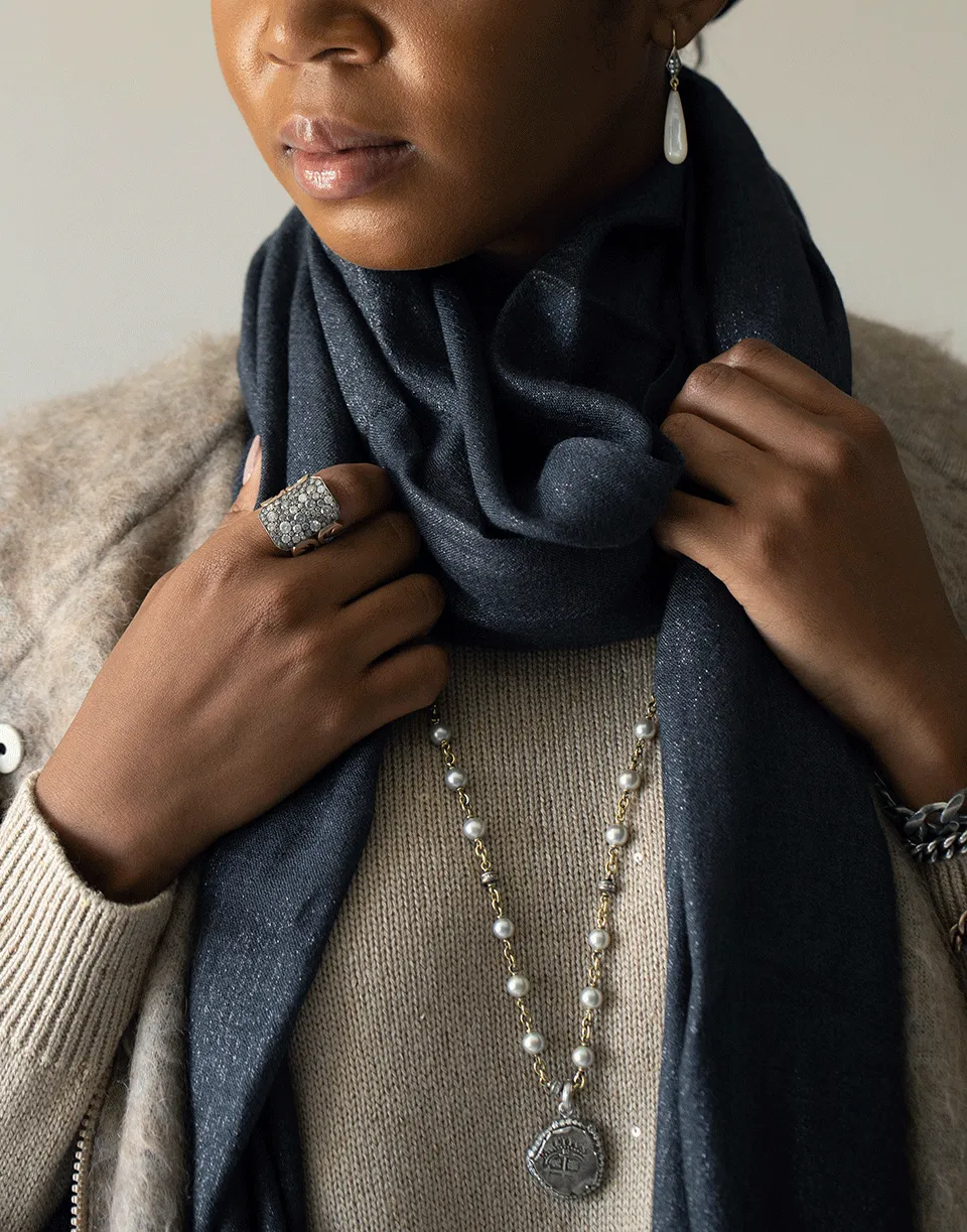 Anthracite Cashmere Silk and Lurex Scarf