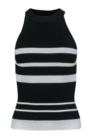 Autumn Cashmere - Black & White Striped High Neck Knit Crop Top Sz XS