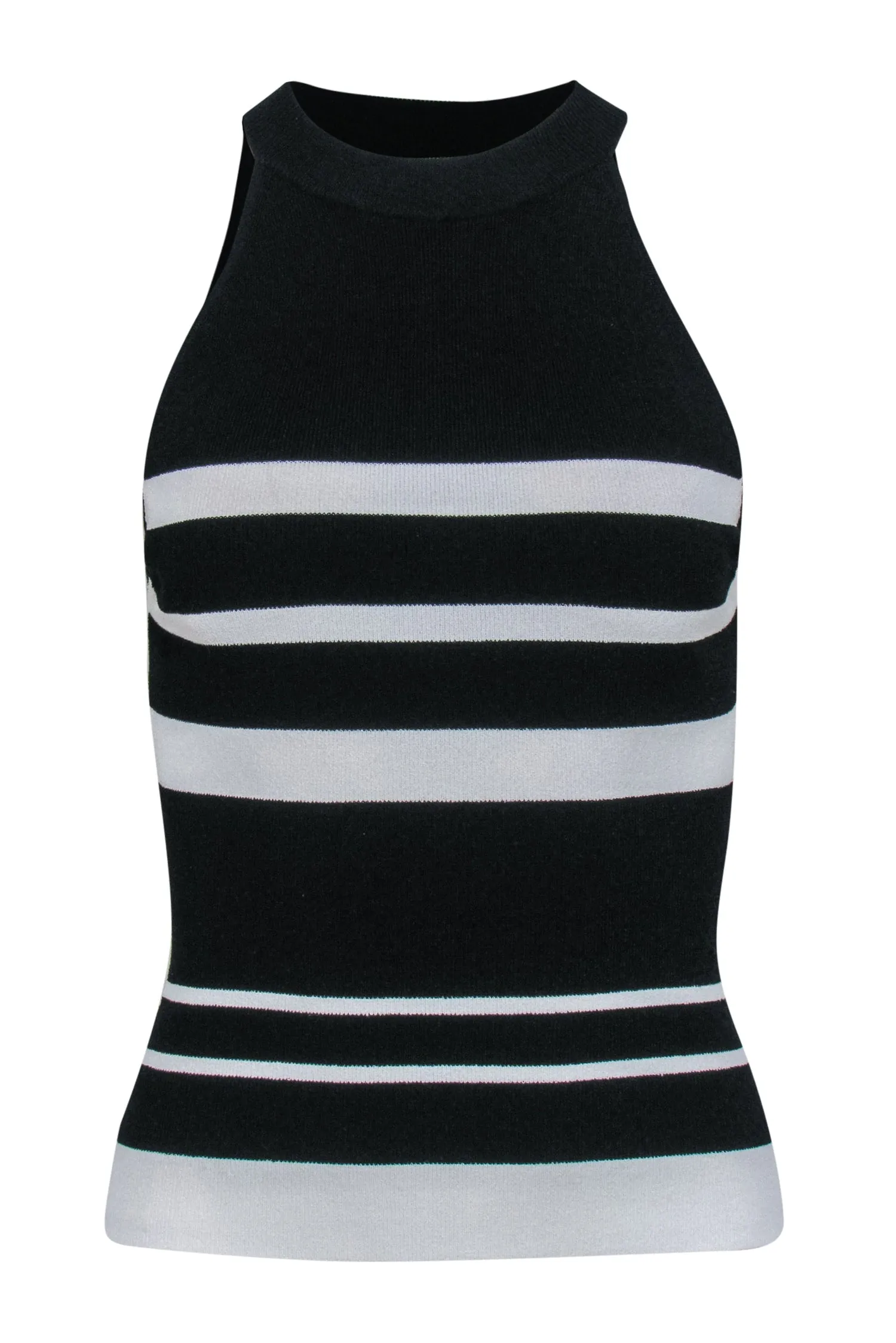 Autumn Cashmere - Black & White Striped High Neck Knit Crop Top Sz XS