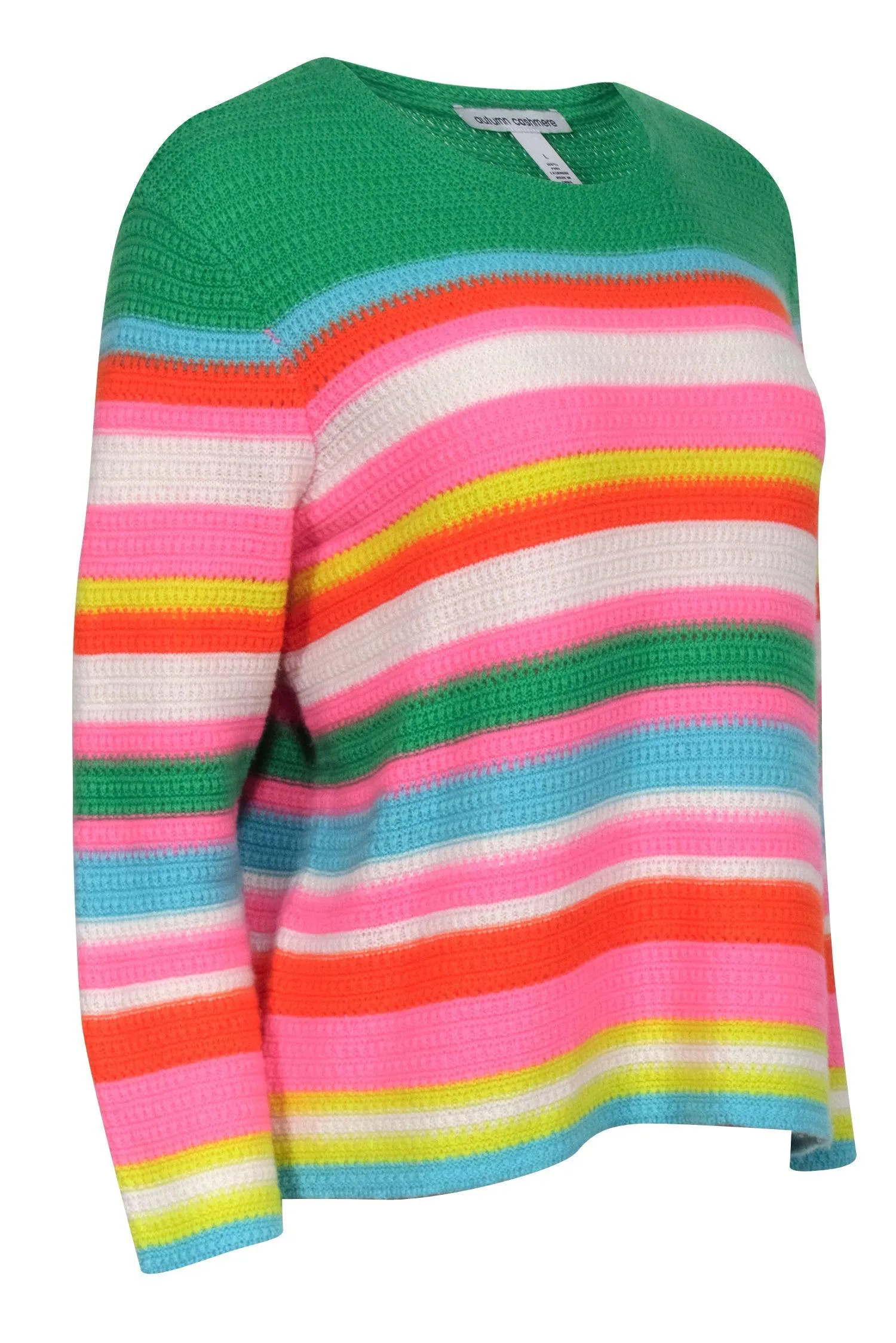 Autumn Cashmere - Green, Pink, & Multicolor Stripe Cashmere Sweater Sz L