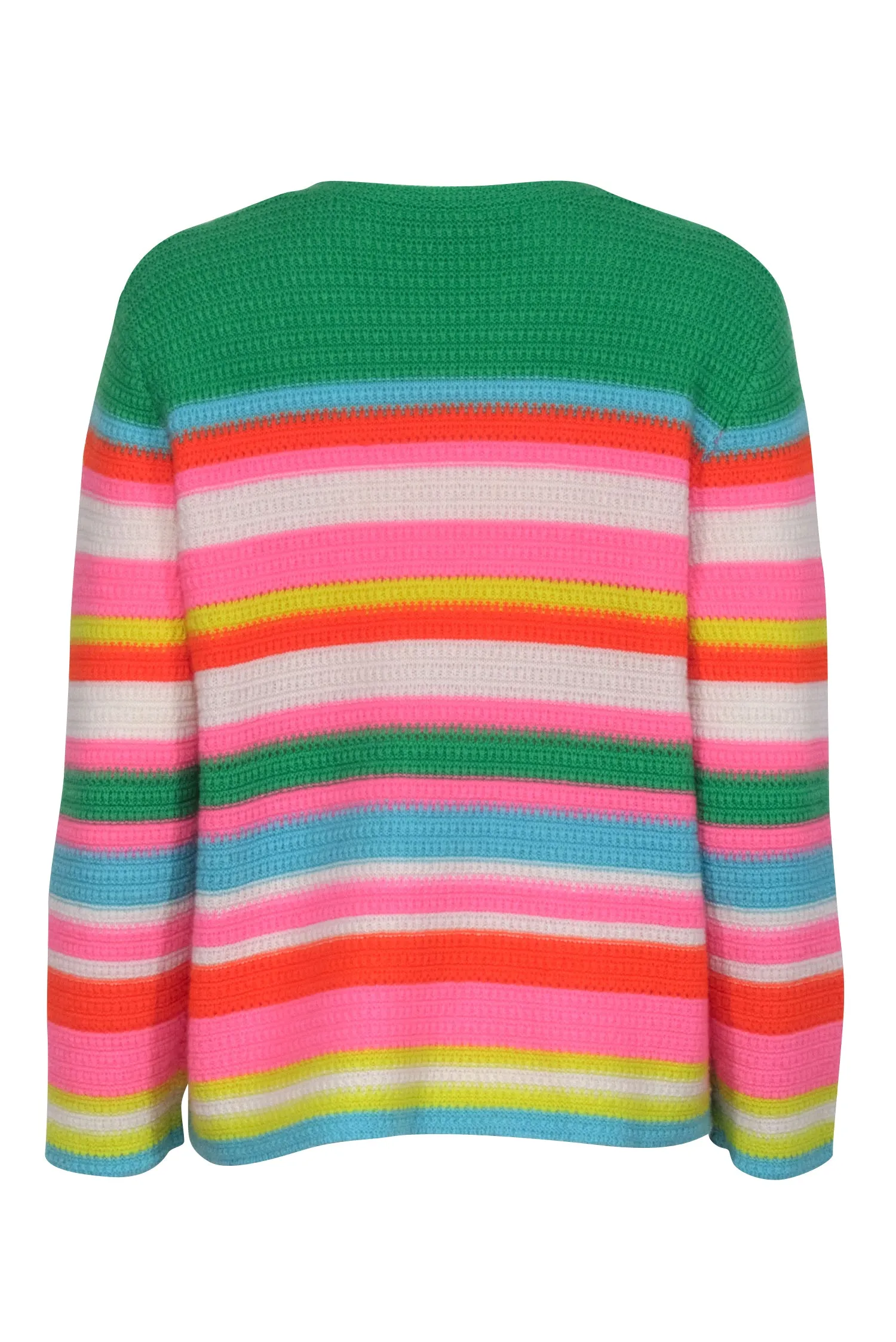 Autumn Cashmere - Green, Pink, & Multicolor Stripe Cashmere Sweater Sz L