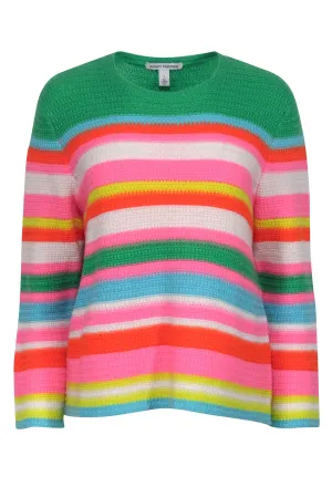 Autumn Cashmere - Green, Pink, & Multicolor Stripe Cashmere Sweater Sz L