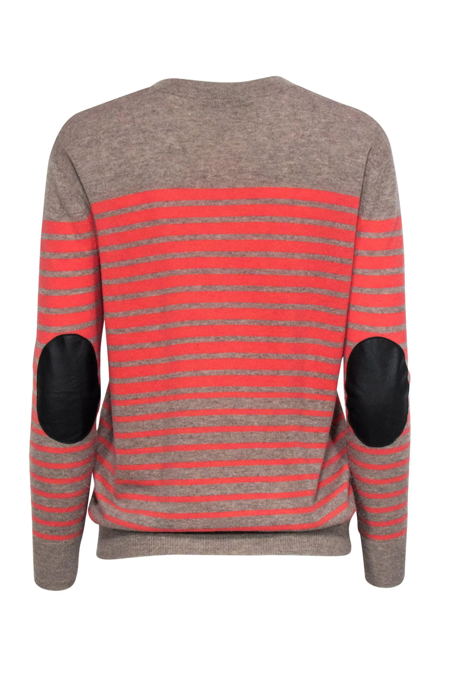 Autumn Cashmere - Taupe & Coral Striped Cashmere Sweater w/ Elbow Patches Sz XS