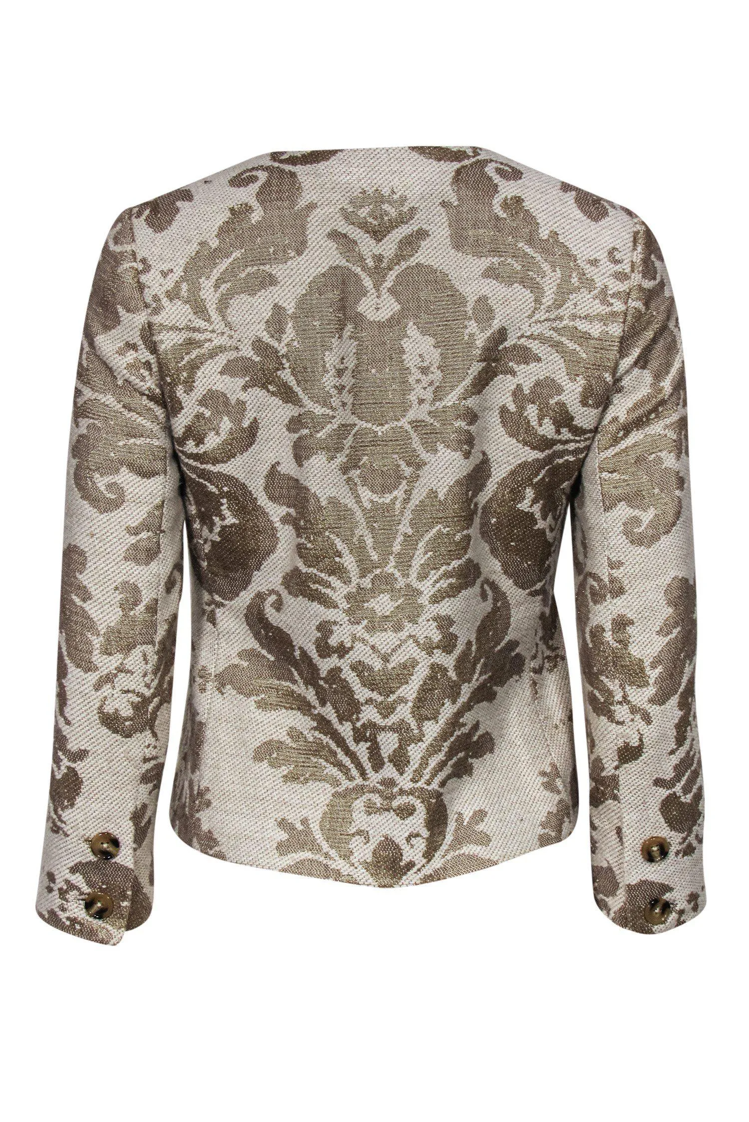 Badgley Mischka - Beige & Gold Woven Floral Blazer Sz S