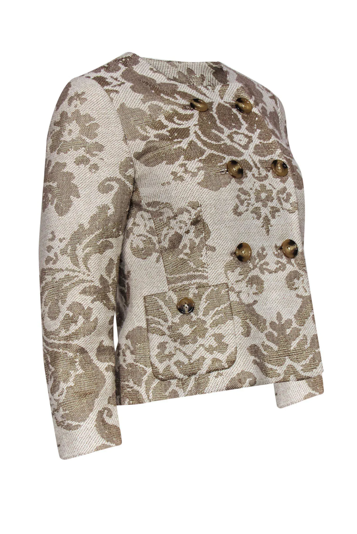 Badgley Mischka - Beige & Gold Woven Floral Blazer Sz S