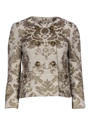 Badgley Mischka - Beige & Gold Woven Floral Blazer Sz S