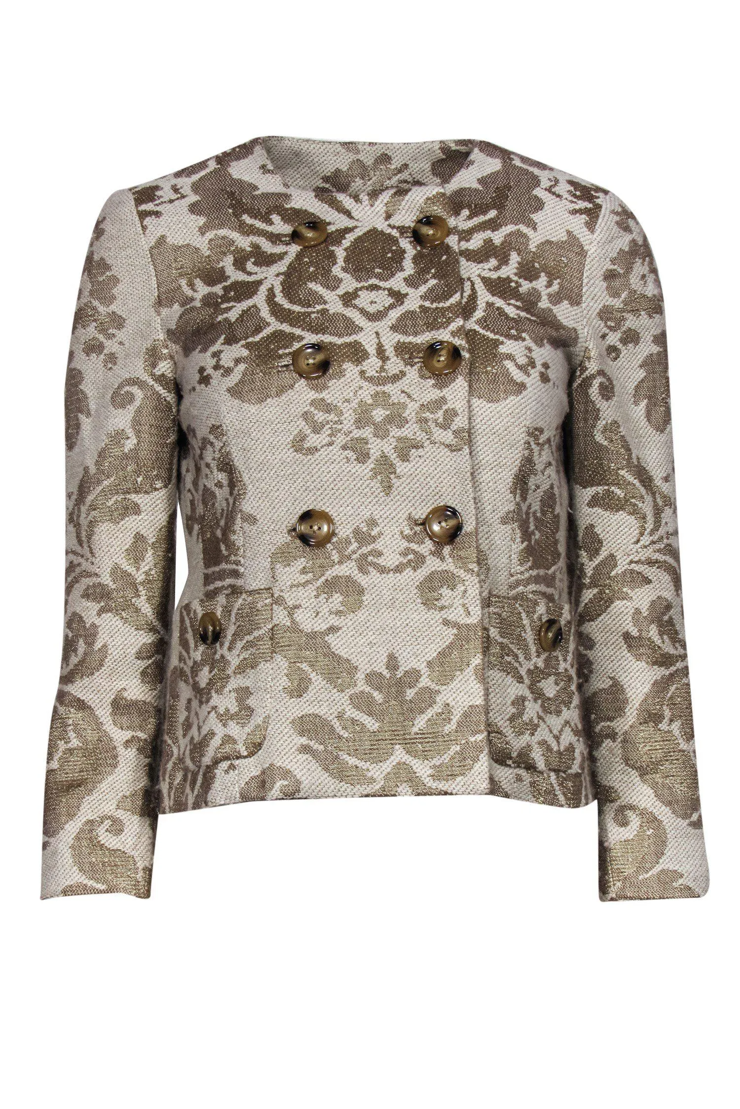 Badgley Mischka - Beige & Gold Woven Floral Blazer Sz S