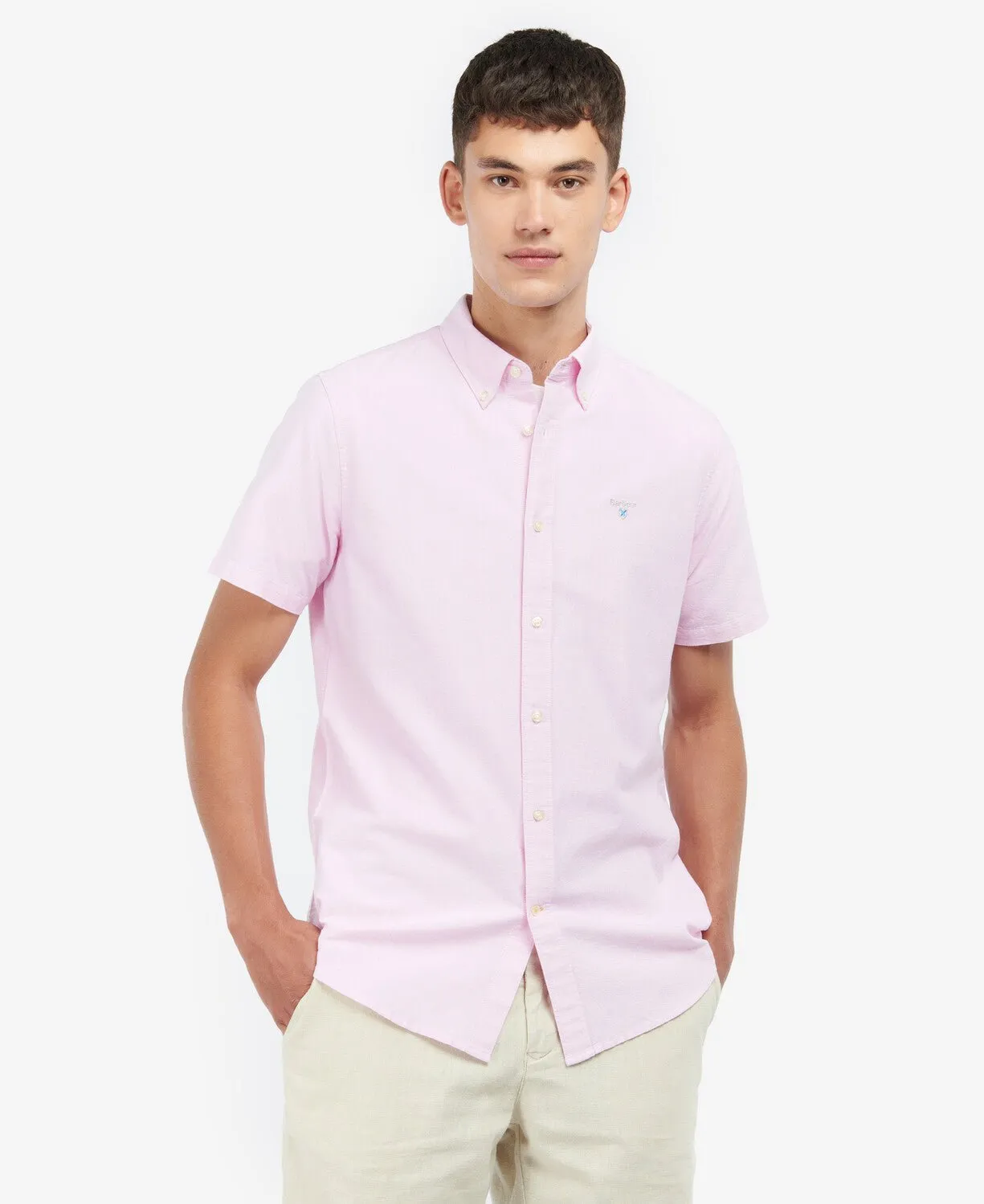 BARBOUR Oxford Short Sleeve Tailored Cotton Shirt PINK