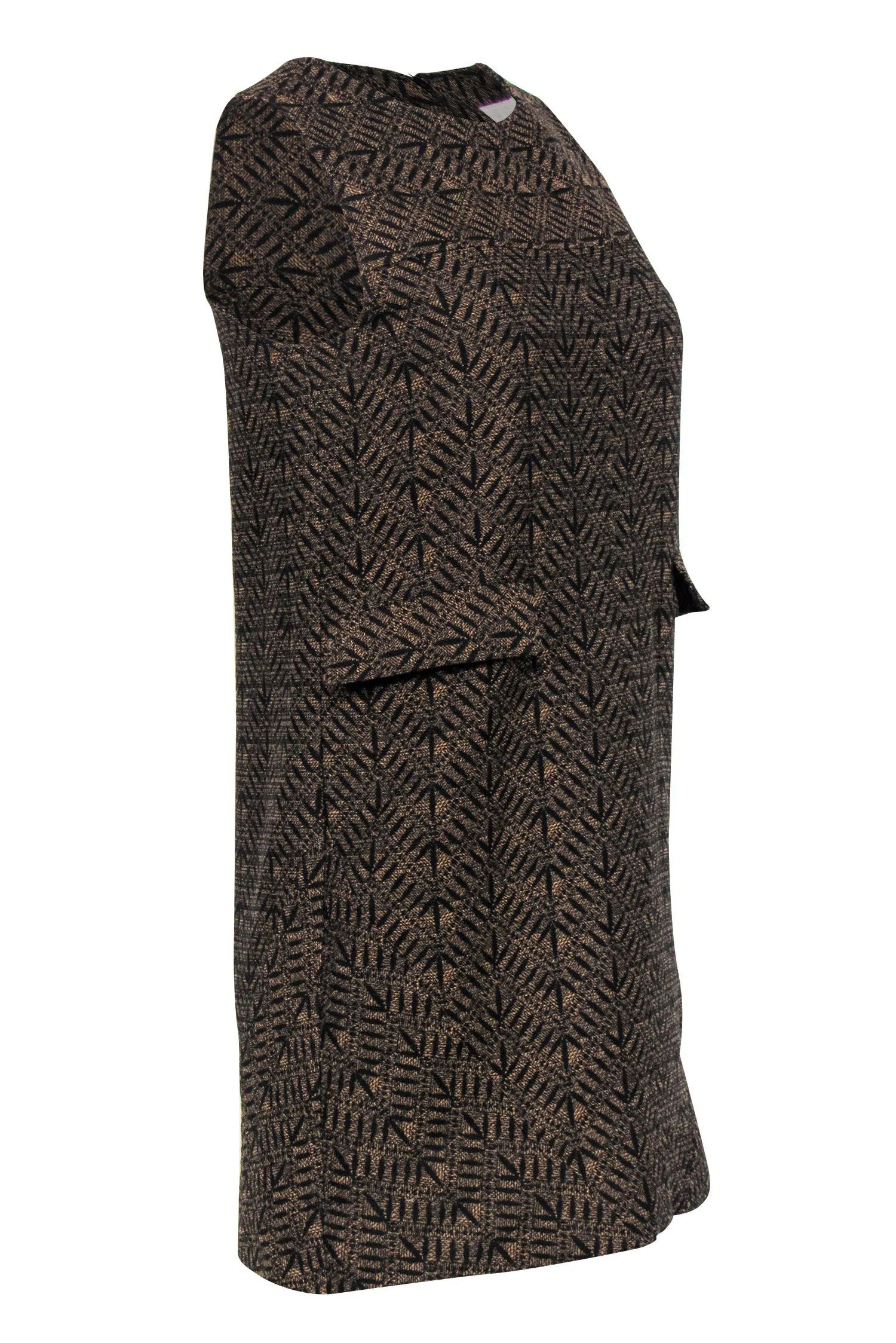 Billy Reid - Black & Gold Patterned Tweed Shift Dress Sz S