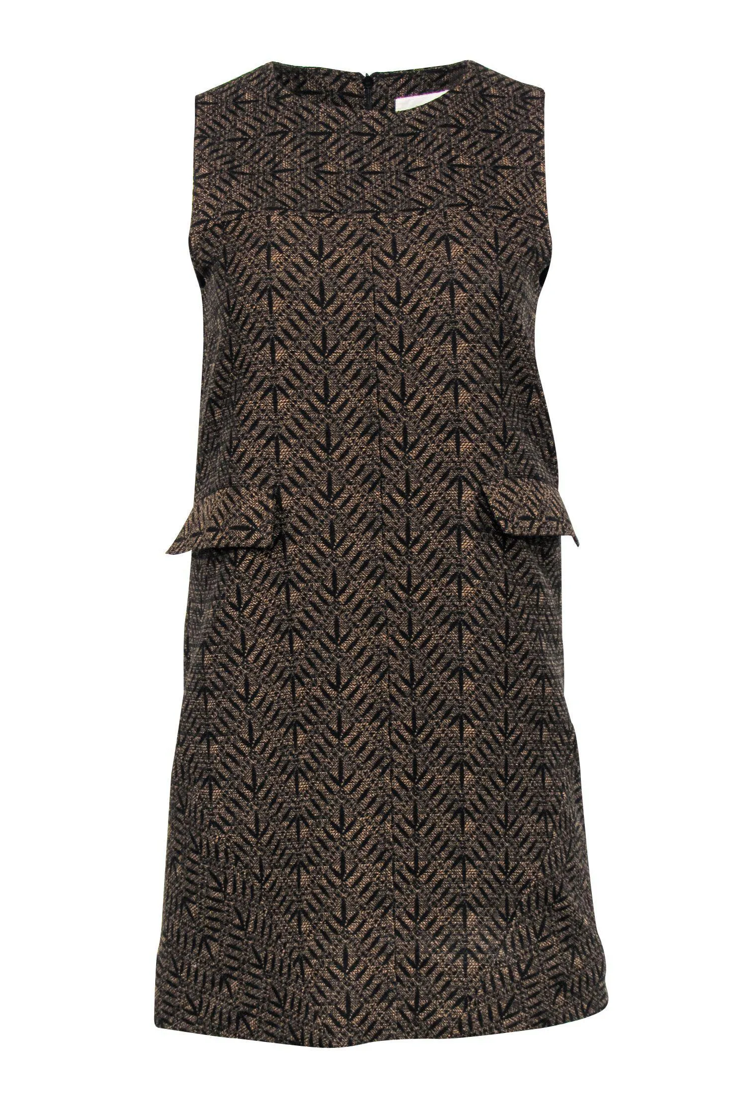 Billy Reid - Black & Gold Patterned Tweed Shift Dress Sz S
