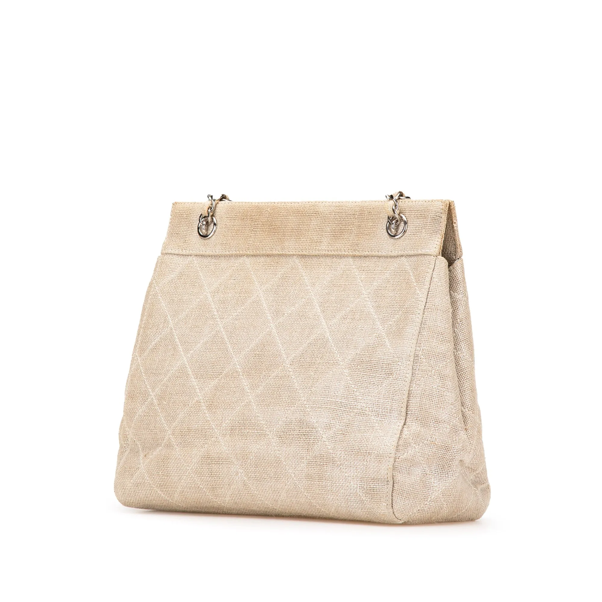 Chanel CC Stitched Linen Chain Tote