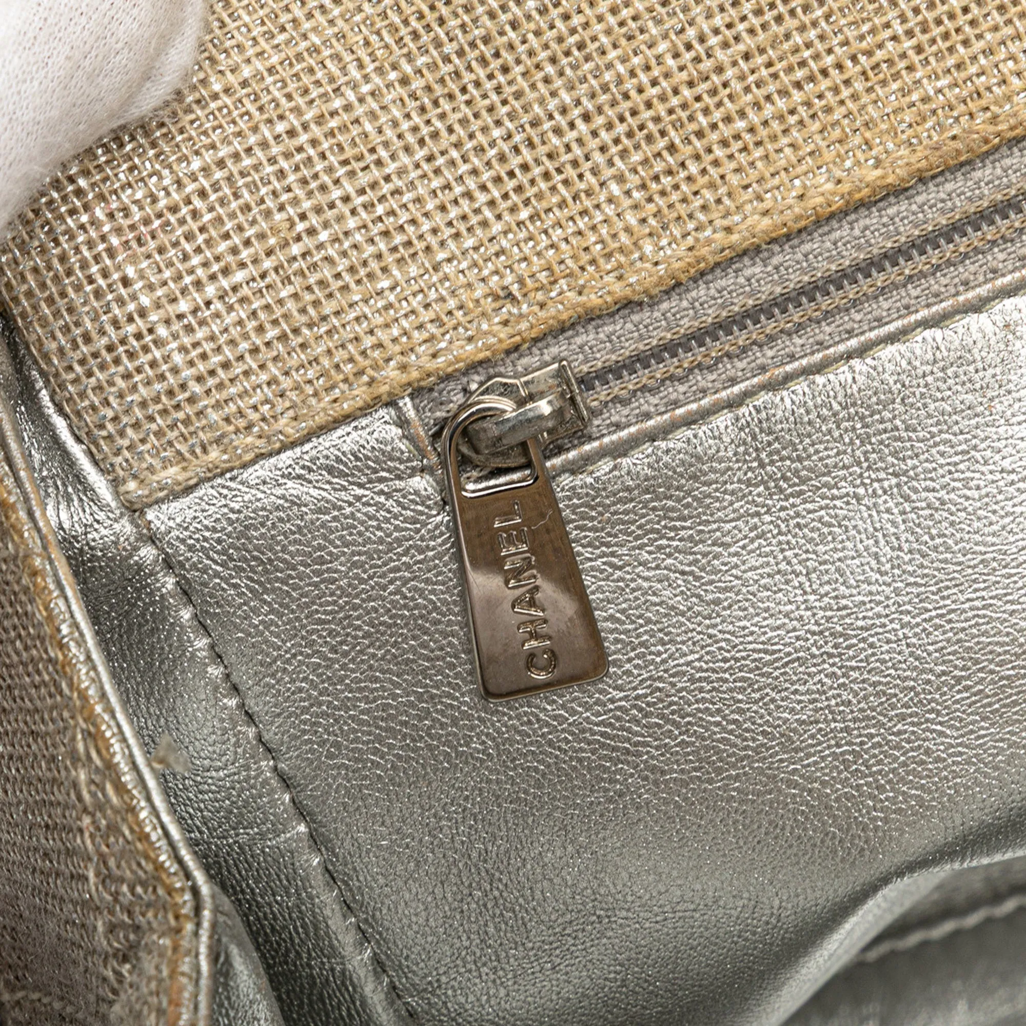 Chanel CC Stitched Linen Chain Tote