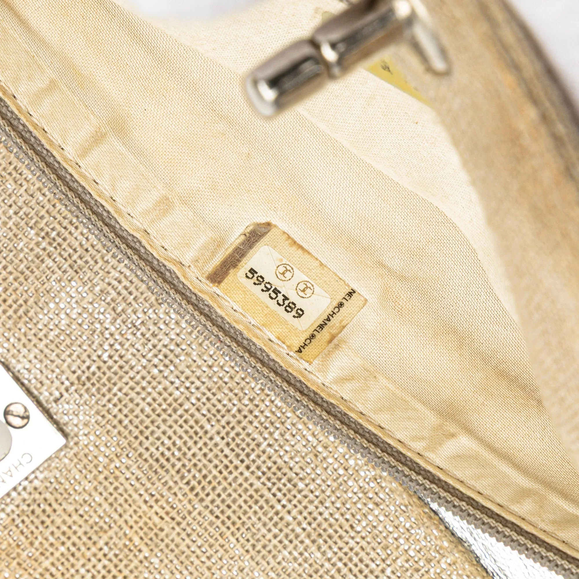 Chanel CC Stitched Linen Chain Tote