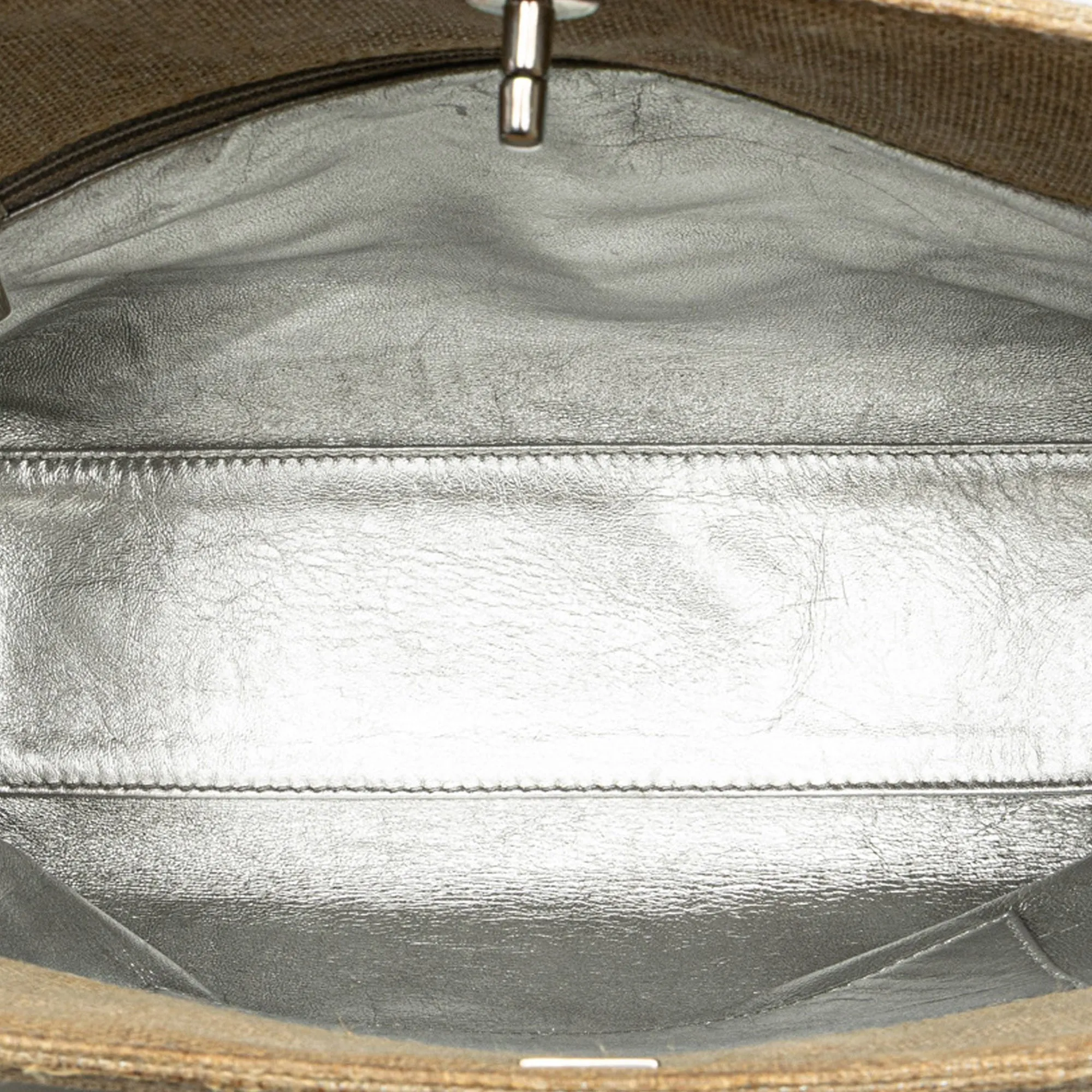 Chanel CC Stitched Linen Chain Tote