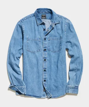 Classic Fit Italian Denim Overshirt in Stone Wash