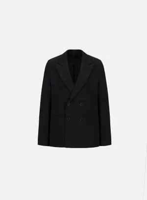 Double-breasted peak lapel blazer coolmax seersucker - Black