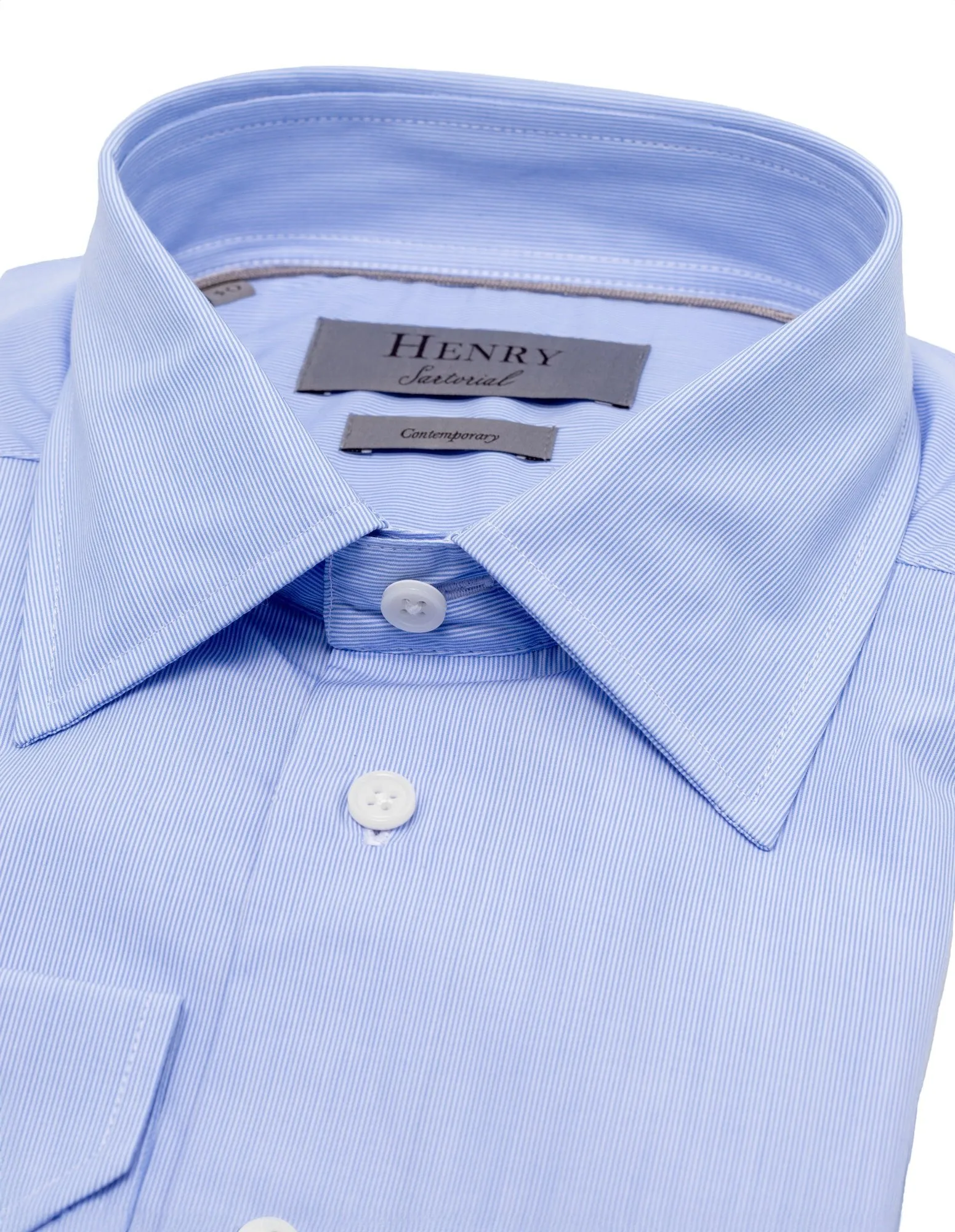 HENRY SARTORIAL Classic Fit Fine Stripe Shirt BLUE