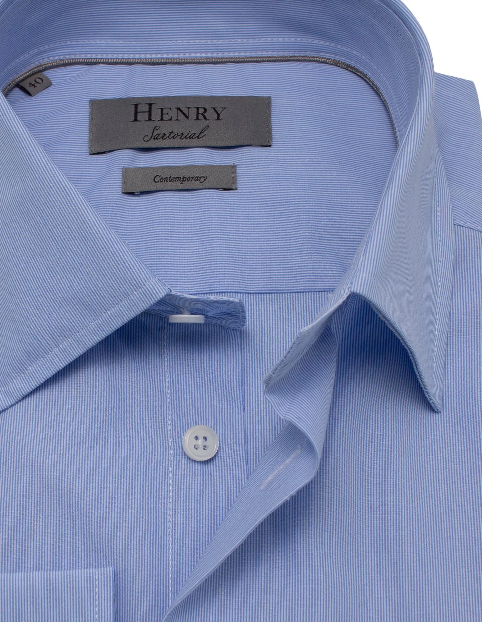 HENRY SARTORIAL Classic Fit Fine Stripe Shirt BLUE