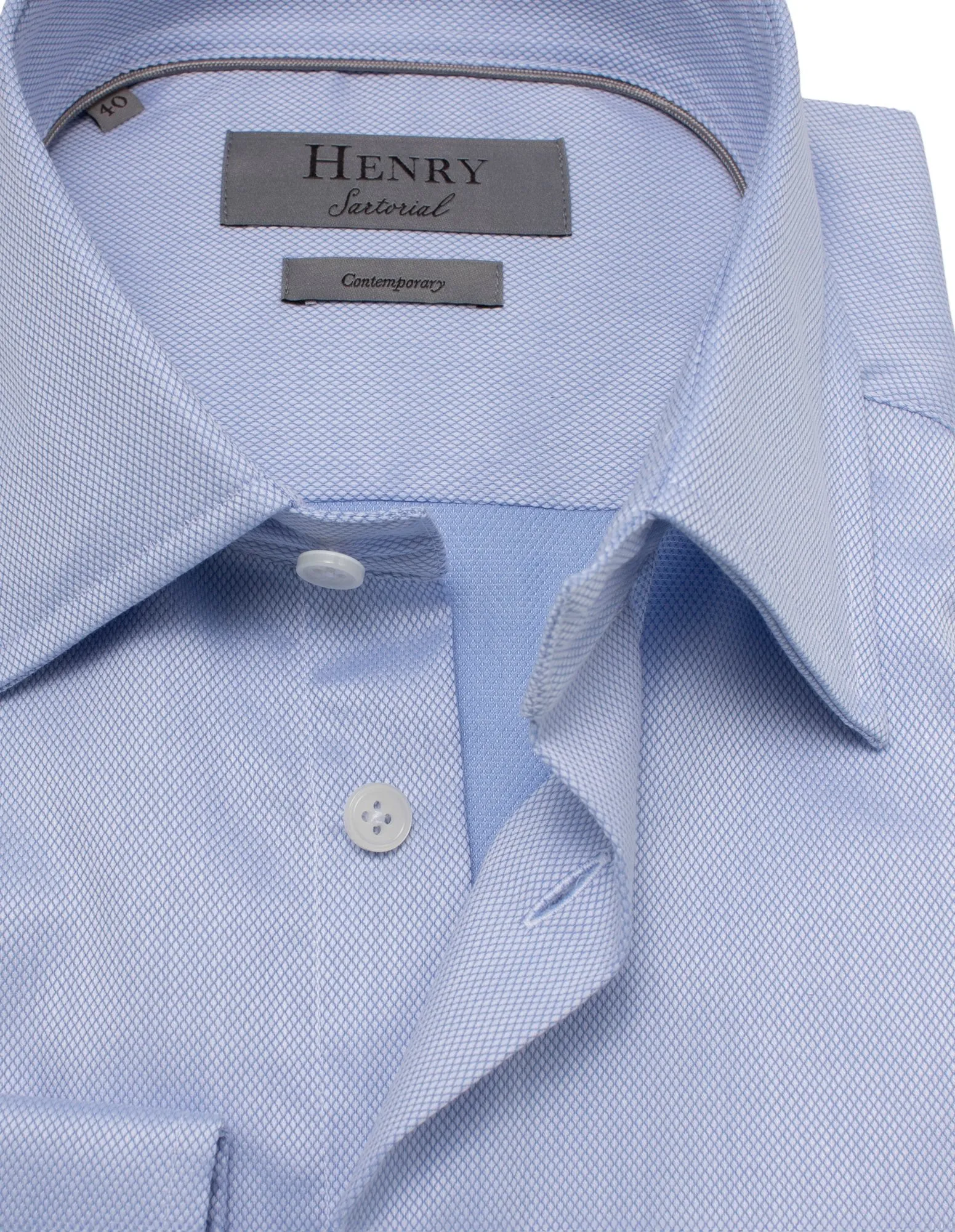 HENRY SARTORIAL Classic Fit Oxford Blended Cotton Shirt BLUE