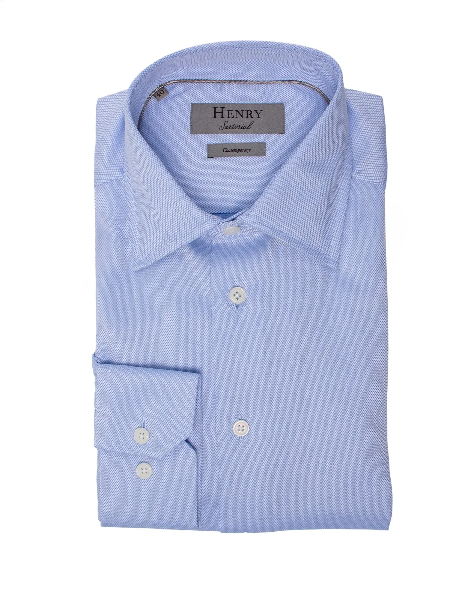HENRY SARTORIAL Classic Fit Oxford Blended Cotton Shirt BLUE