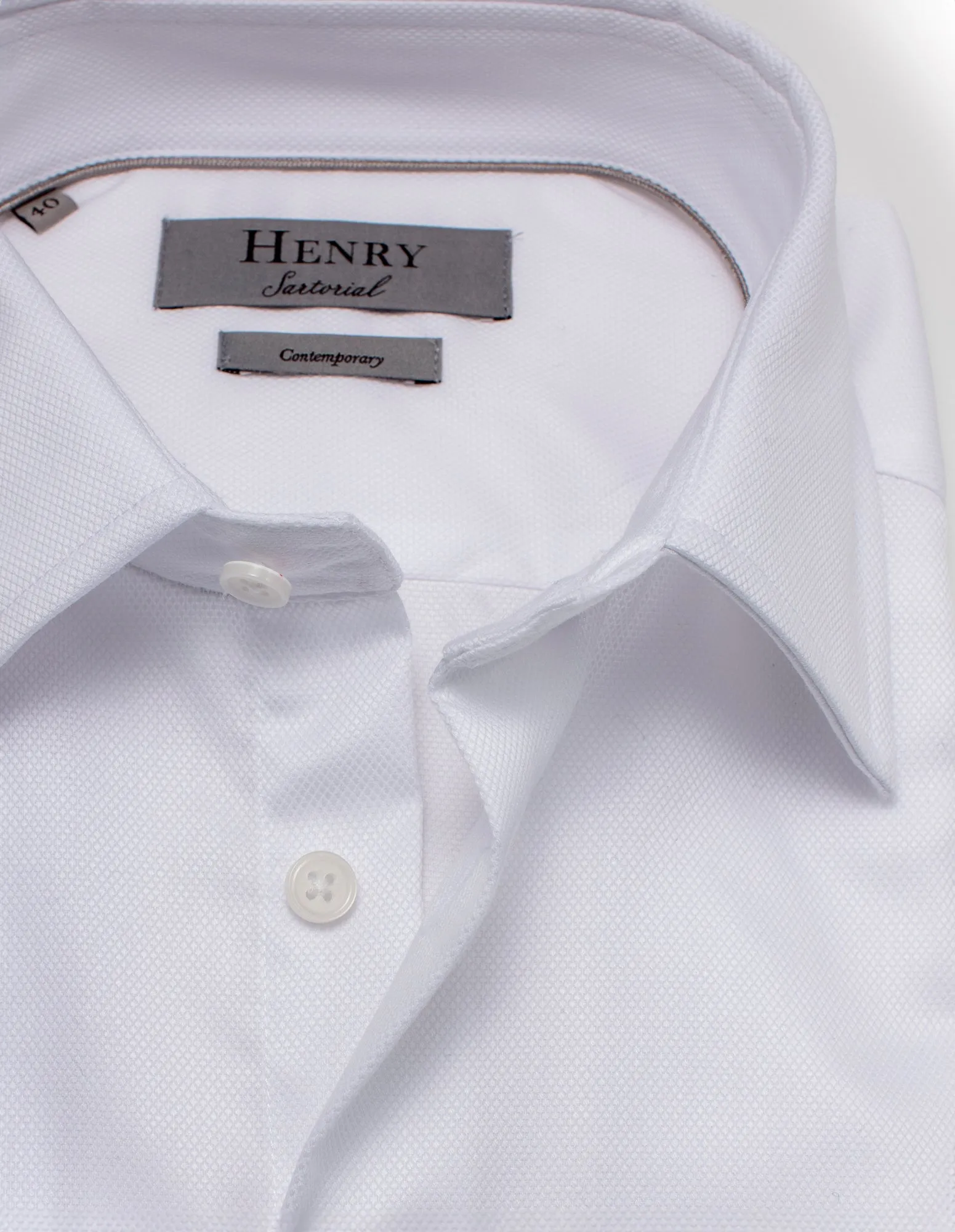 HENRY SARTORIAL Contemporary Fit Oxford Blended Cotton Shirt WHITE