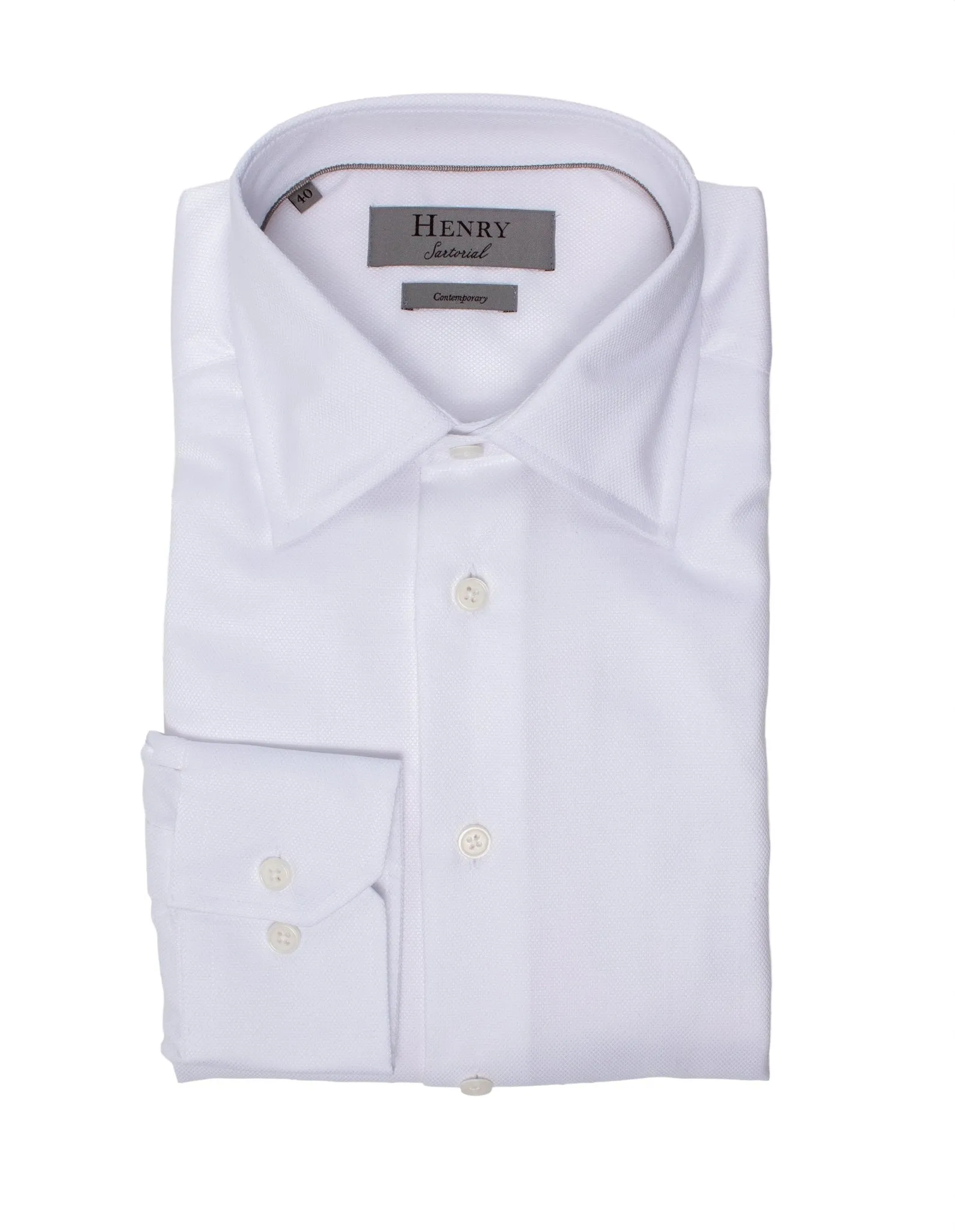 HENRY SARTORIAL Contemporary Fit Oxford Blended Cotton Shirt WHITE