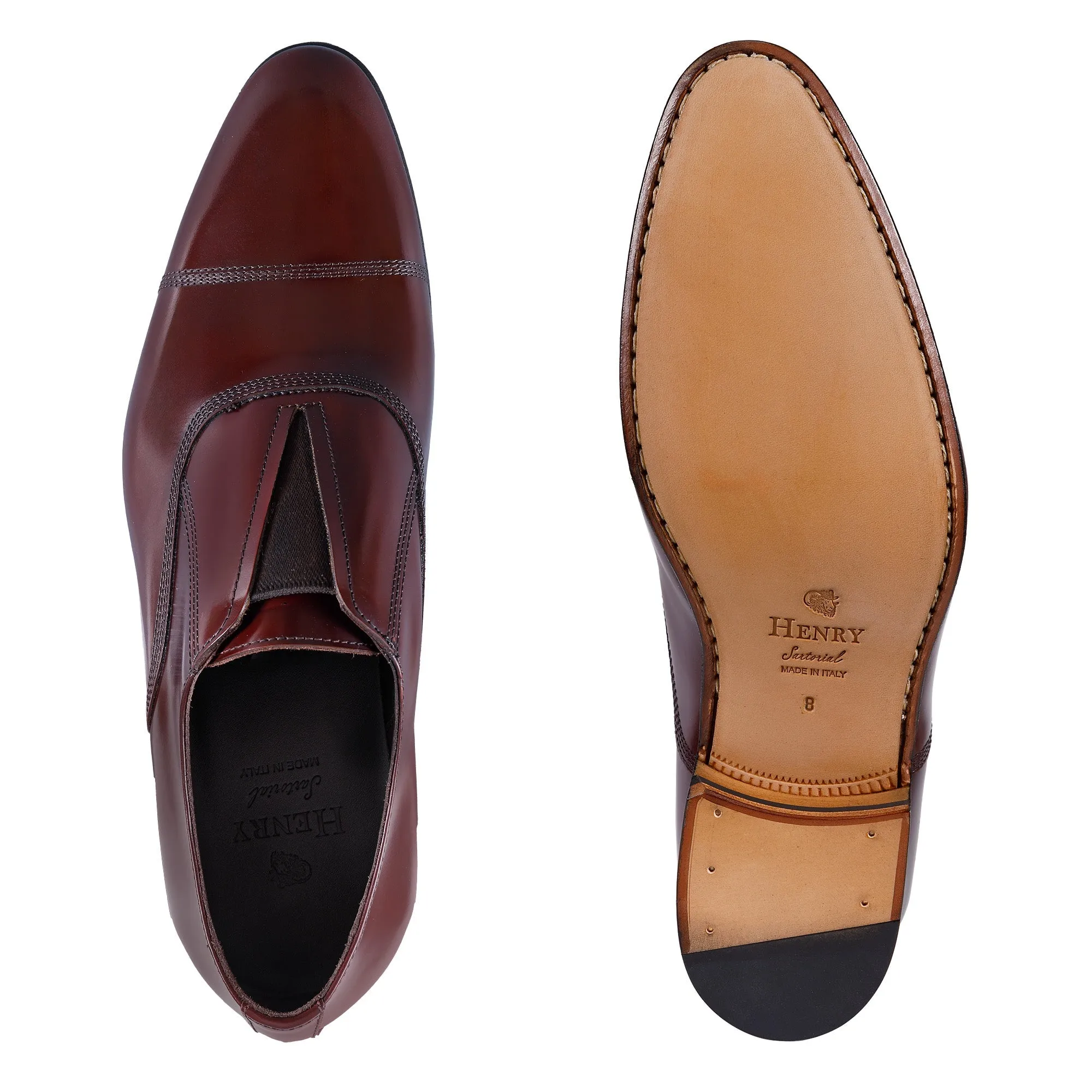 HENRY SARTORIAL Elastic Leather Oxford BURGUNDY
