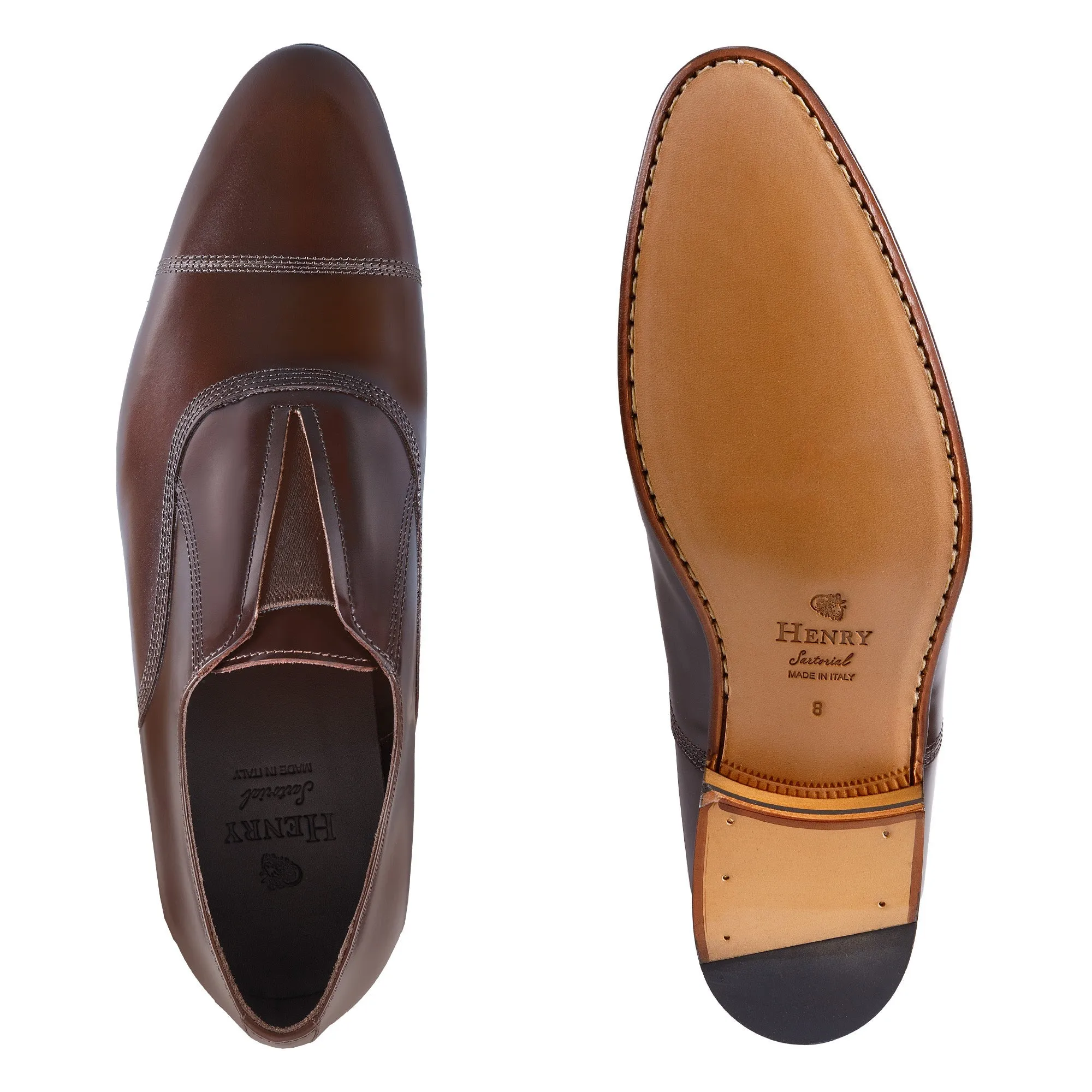 HENRY SARTORIAL Elastic Leather Oxford DARK BROWN