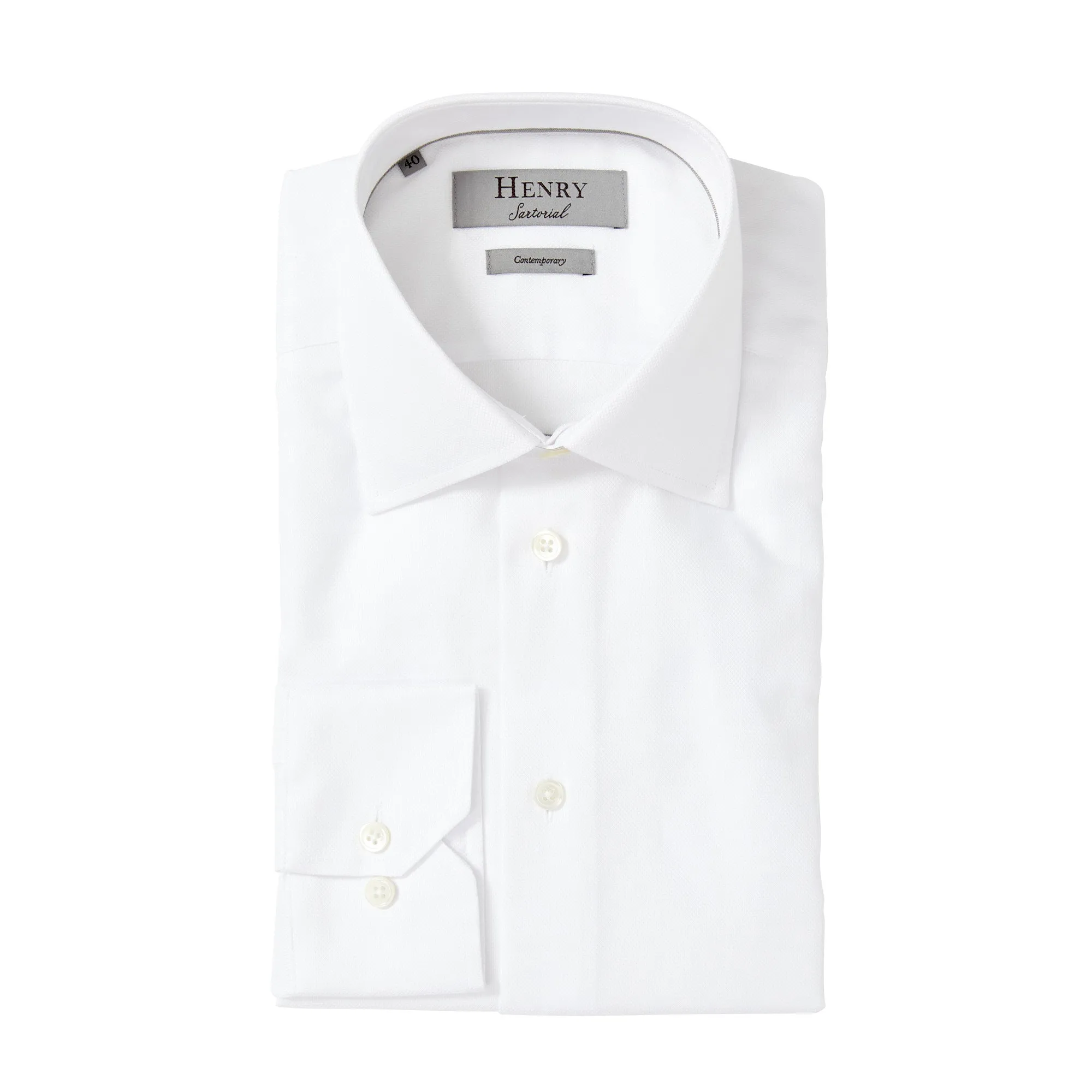HENRY SARTORIAL Oxford Cotton Shirt Contemporary Fit WHITE