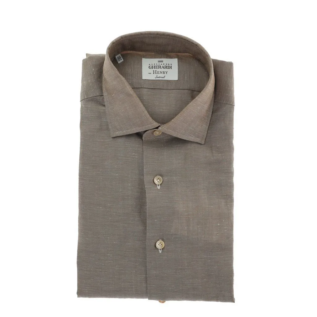 HENRY SARTORIAL X GHERARDI Long Sleeve Linen Blend Shirt BEIGE