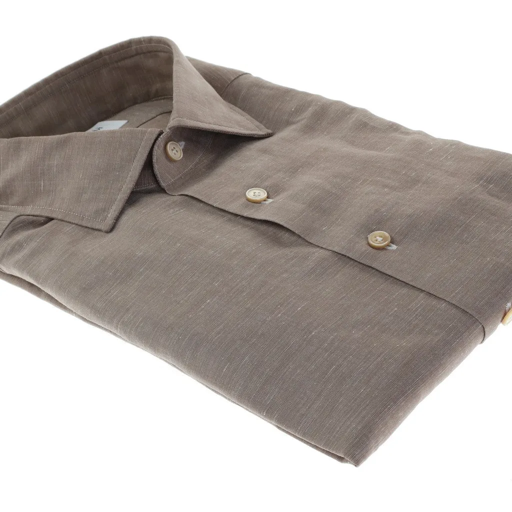 HENRY SARTORIAL X GHERARDI Long Sleeve Linen Blend Shirt BEIGE