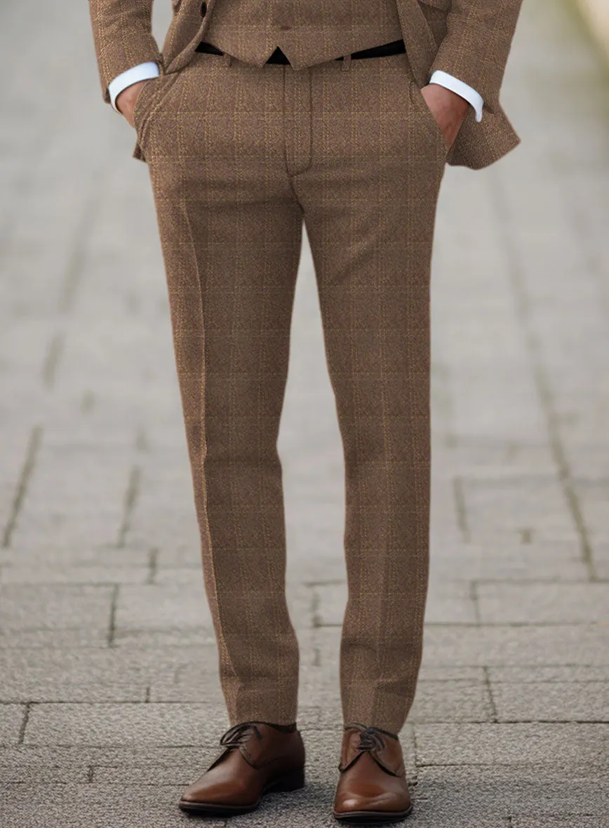 Highlander Dark Beige Windowpane Tweed Pants