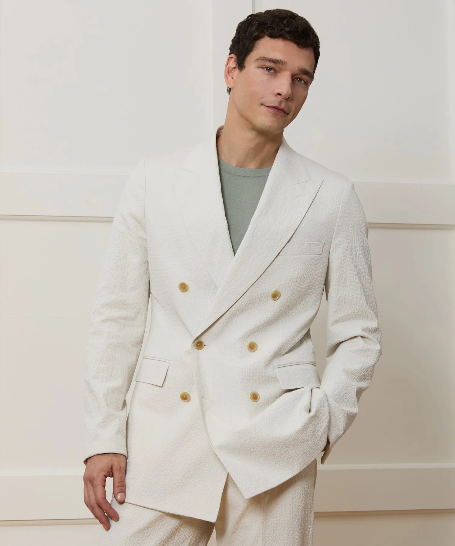 Italian Seersucker Double-Breasted Suit