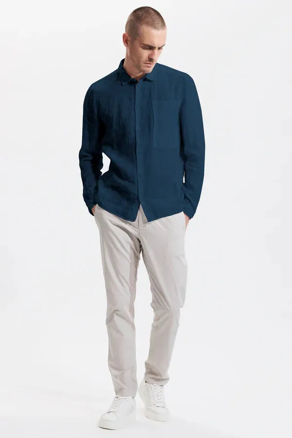 Loose-fit linen shirt with cotton inserts - Ocean