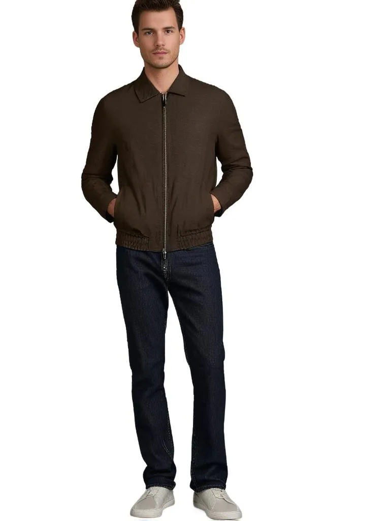 McKINNON & CO Linen Blend Herringbone Casual Jacket DARK BROWN