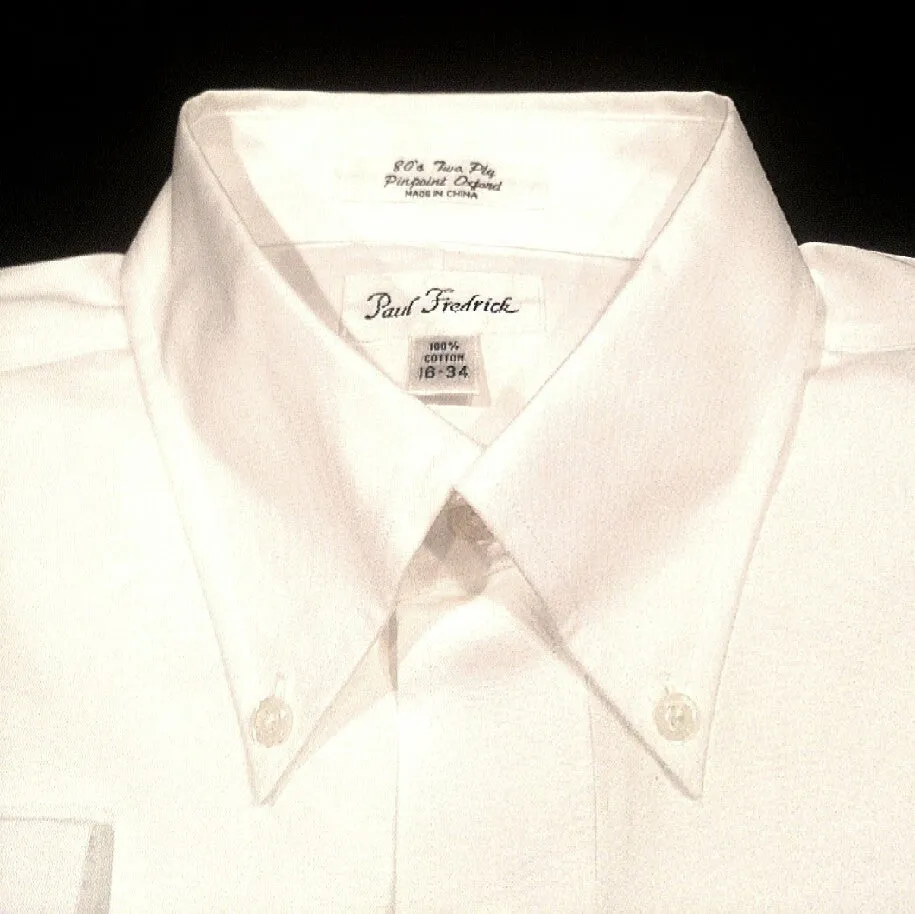 New- Paul Fredrick White Pinpoint Oxford Cotton BD Dress Shirt- size 16x34