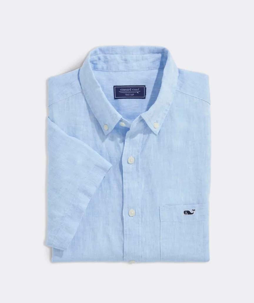 Vineyard Vines Men's Linen Short-Sleeve Solid Shirt - Jake Blue