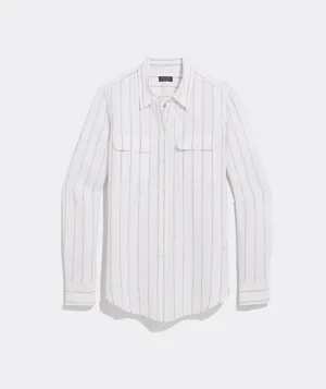 Vineyard Vines Women's Linen Camp Shirt - S Stripe -White/Capp